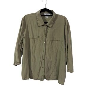 Anna and Frank Woman Silk Button Down 2X Minimalist Sage Green Embroidered Shirt